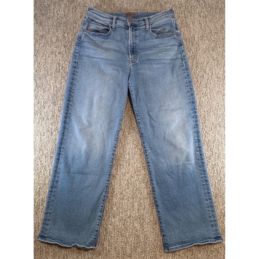 Mother The Rambler Zip Flood Jeans Womens 32 Blue Straight Leg High Rise Denim